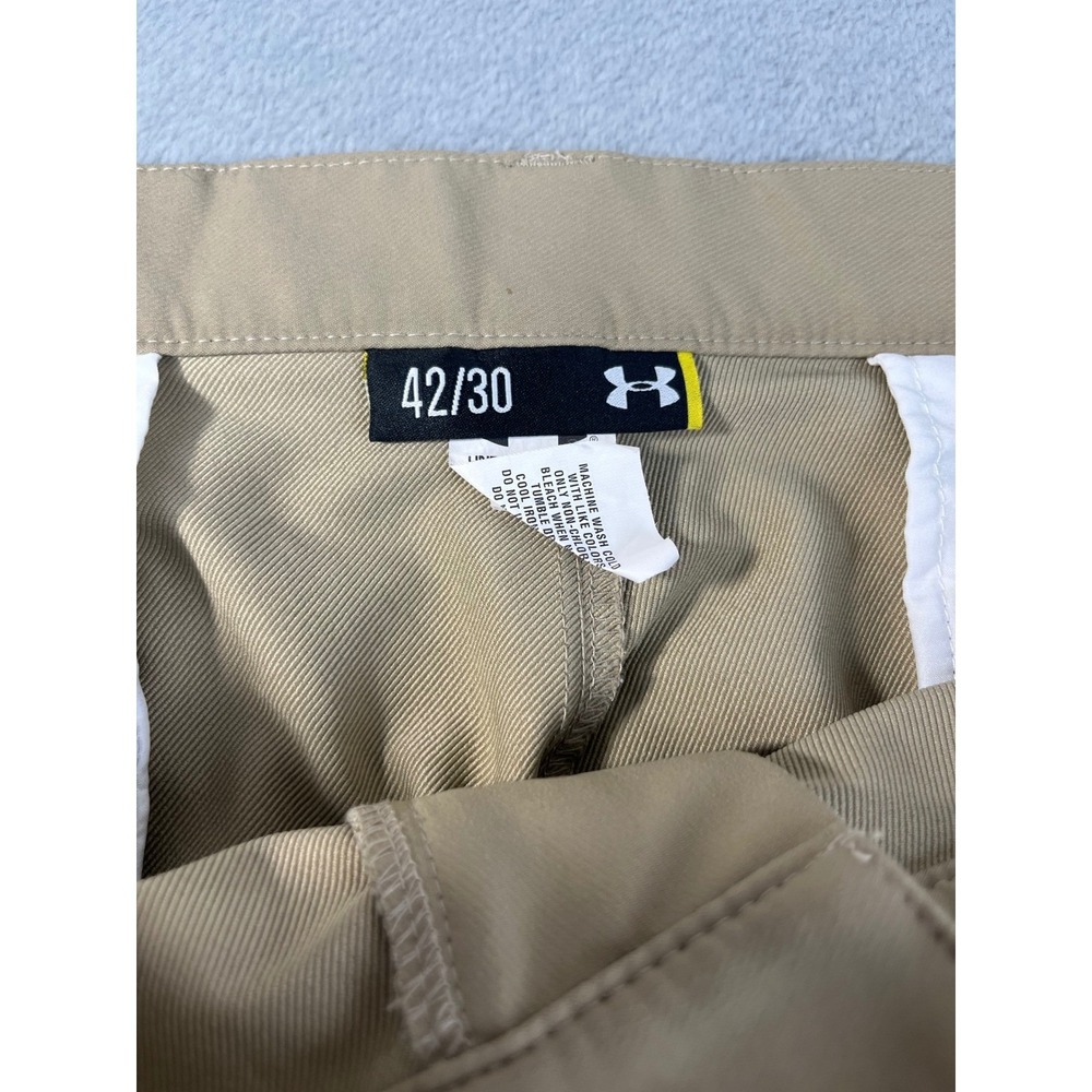 Under Armour Golf Pants Mens 42x30 Tan Khaki Excellent Stretch Chino Trousers - Picture 4 of 8